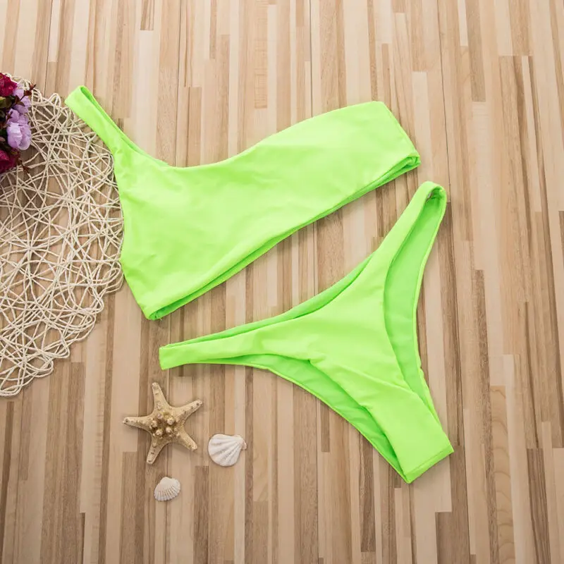 Комплект бикини с высокой талией женский купальный костюм на одно плечо летний