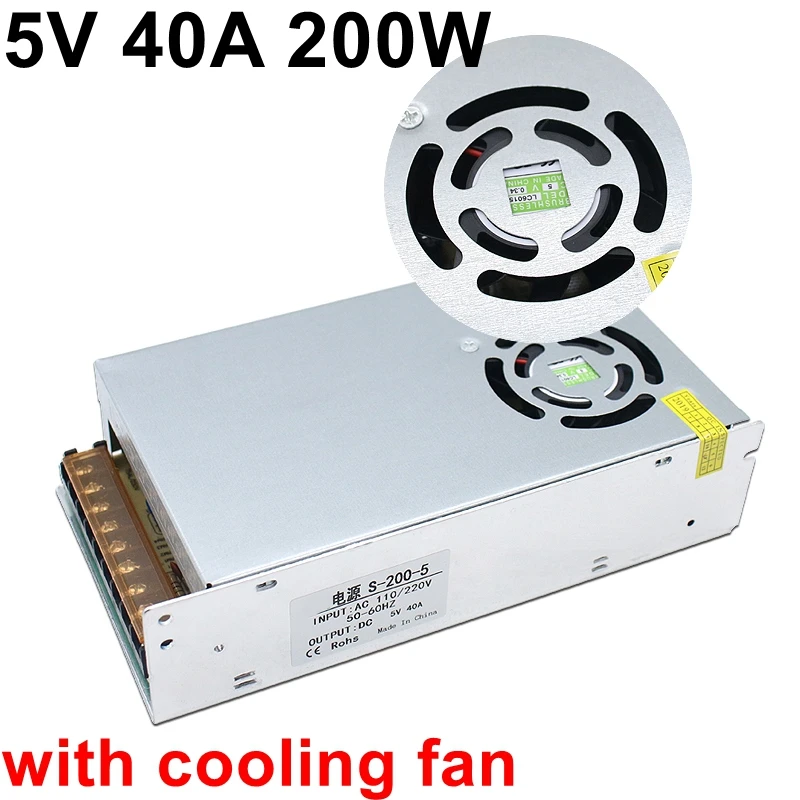 5V 40A 200W импульсный источник питания Вход AC 110V 220V к DC светодиодный драйвер с