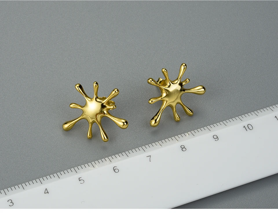 Lotus весело момент Настоящее серебро 925 проба Натуральный ручной работы дизайнер ювелирные украшения брызг металла серьги гвоздики для женщин
