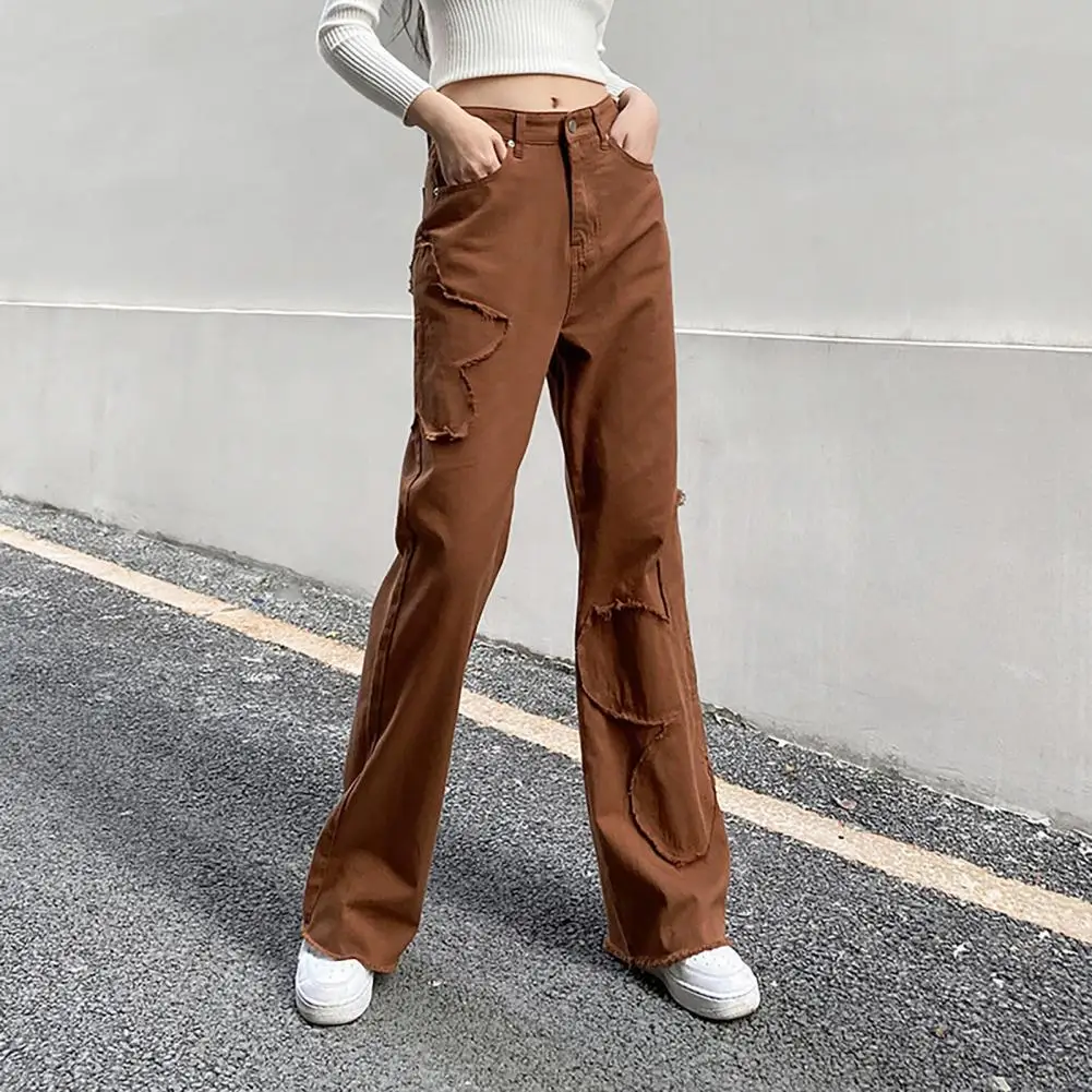 

Women Pants Floral Patchwork Loose Fashion Mid Rise Solid Color Trousers for Work
