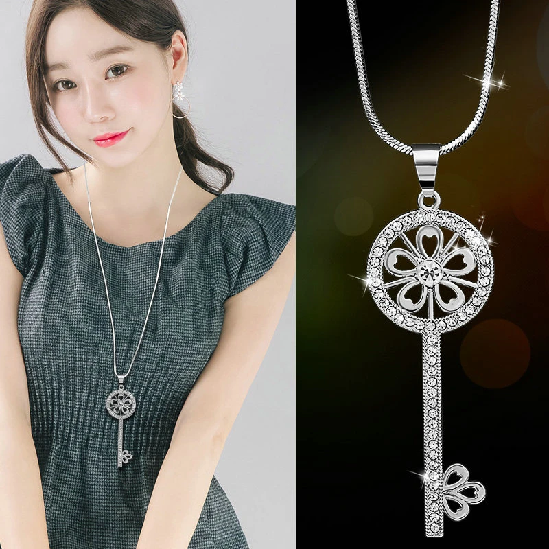 Flower Key Массивное Макси Модное Длинное ожерелье s& Кулоны для женщин модное геометрическое ожерелье Ювелирное колье Женские аксессуары для воротника - Metal Color: Flower Key