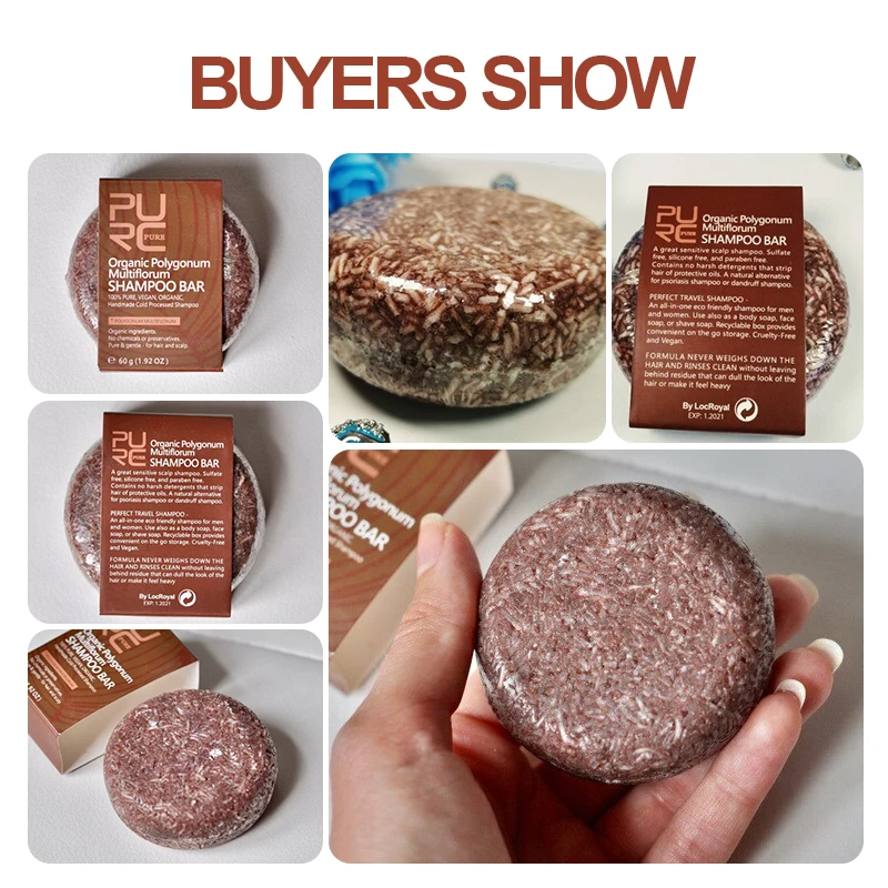 

PURC Organic Polygonum Multiflorum Shampoo Bar 100% PURE handmade cold processed hair shampoo soap no chemicals or preservatives