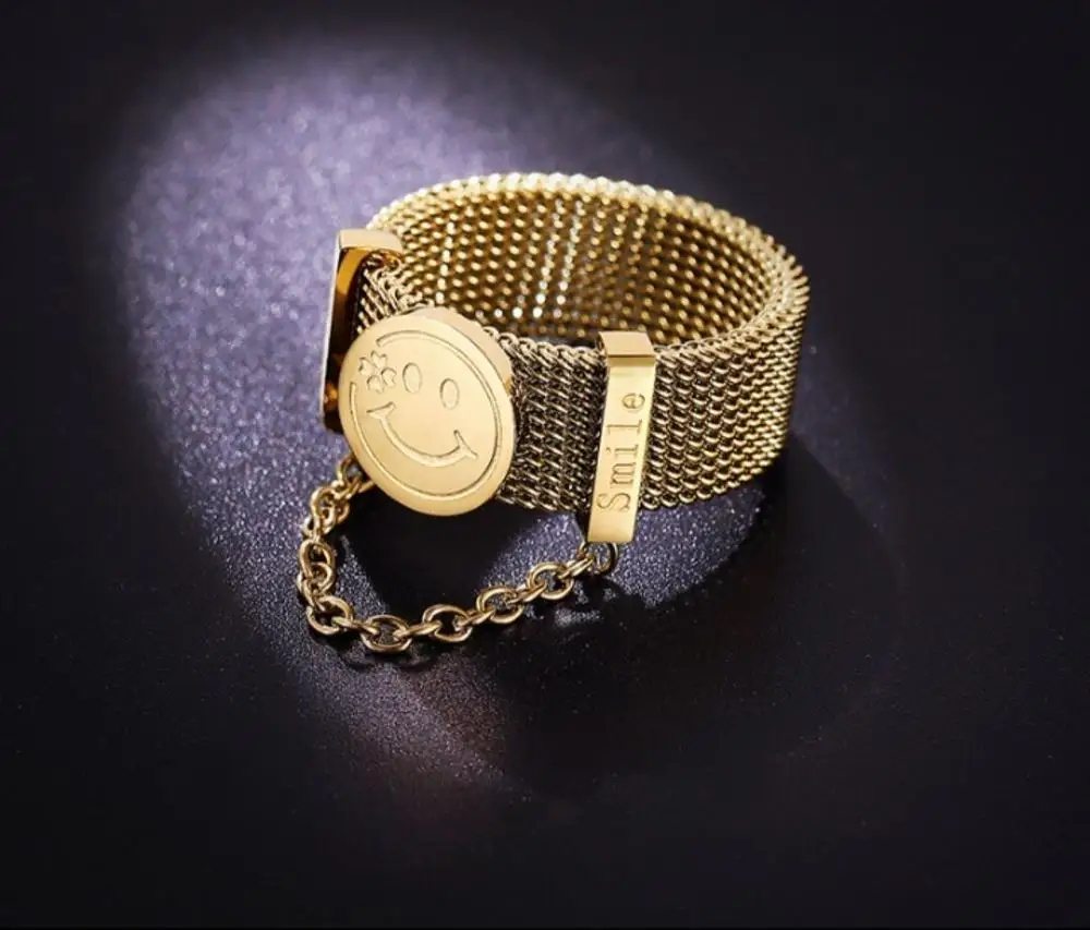 

Hot Sell Smiling Face Ring M Classic Style Gold Color Luxury Women Fashion Stainless Steel Jewelry