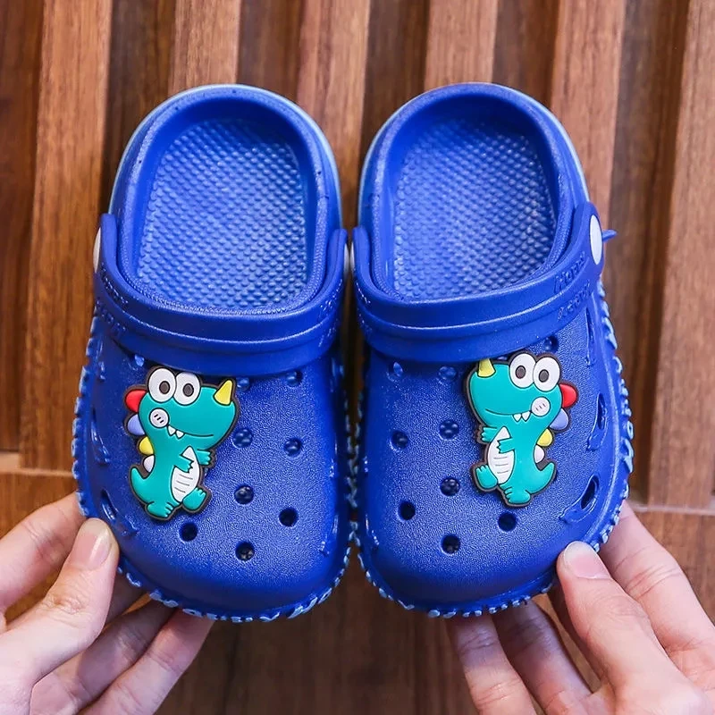 

2021 Baby Light Blue Dinosaur Slippers Kids Summer Beach Shoes Garden Clogs Sandals Cute Cartoon Animal Slippers For Boys Girls
