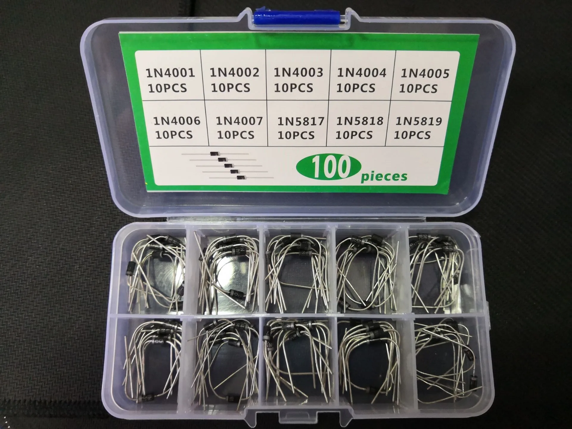1 коробка, 100 шт. = 10 значений * 10 шт., выпрямительная коробка IN5819 1N5818 1N5817 1N4001 1N4002 1N4003 1N4004 1N4005 1N4006 1N4007, комплект разнообразных диодов