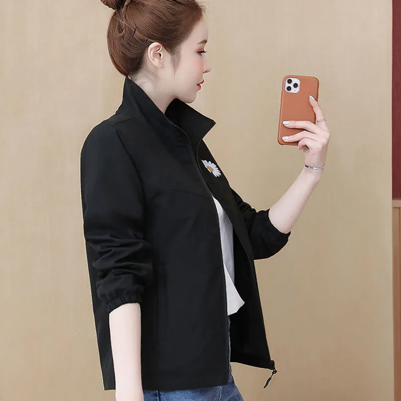

Trench Coat With Lining Women 2021 Spring Autumn New Short Jacket Female Casual Loose Harajuku Baseball Uniform Thin Top 35