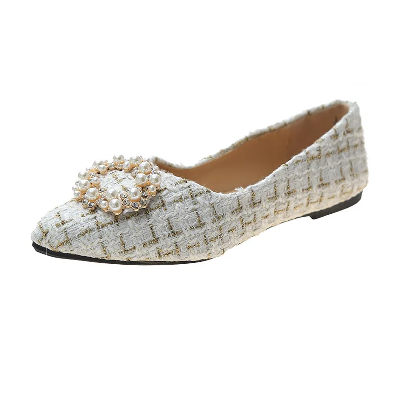 

Women Shoes Autumn Pointed Toe Modis Casual Female Sneakers Flats Pearl Decorateion Fall 2021 Summer New Dress Beading Moccasin