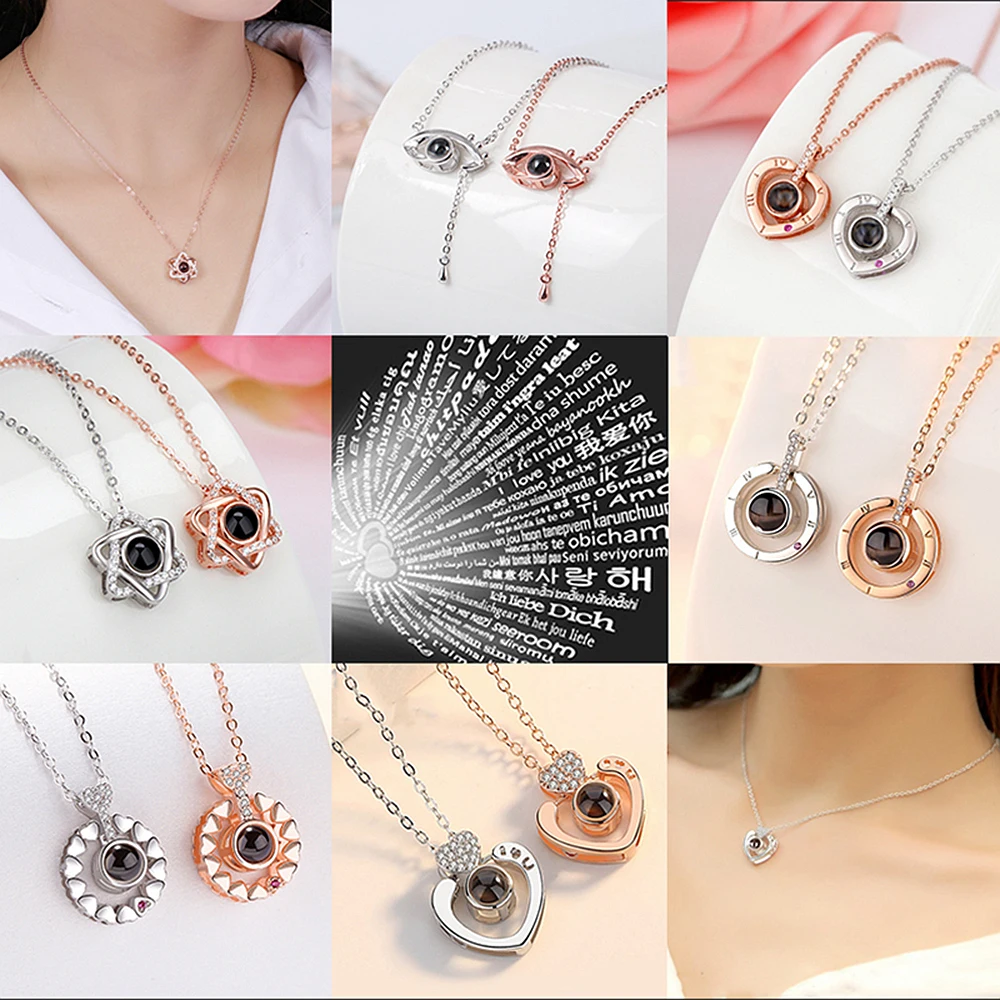 Ожерелье Я люблю тебя сердечко на 100 языках любовь ожерелье проекция любви кулон