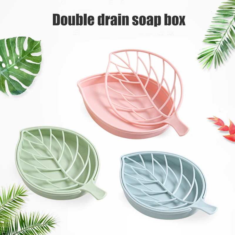 

3pcs Leaves Shaped Soap Rack Double Layer Soap Drain Storage Organizer for Bathroom DC120