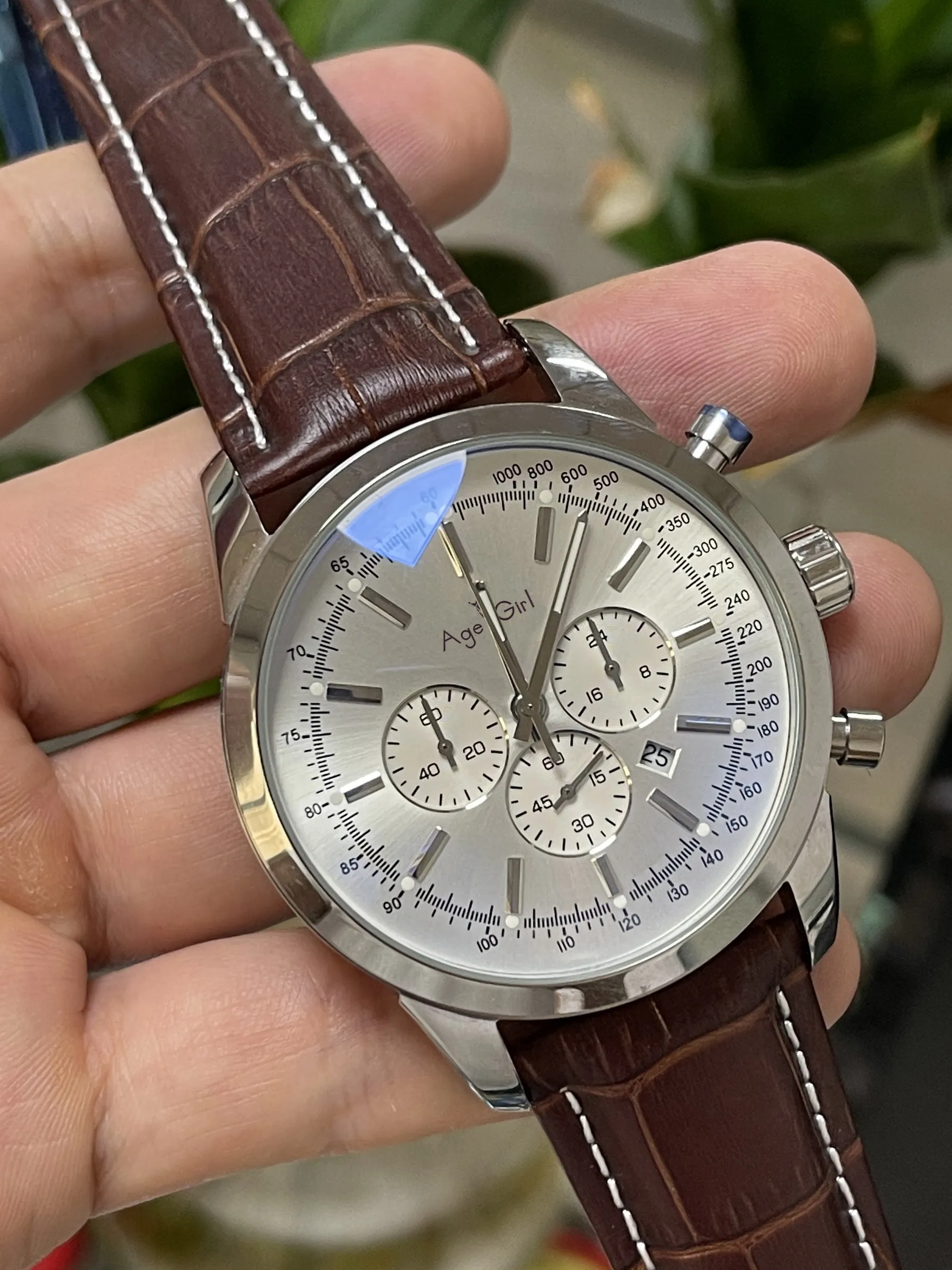 

2021 Luxury New Men Quartz Chronograph Stopwatch Round Bezel Watch Stainless Steel Blue Leather Sapphire Black Date Watches 45mm