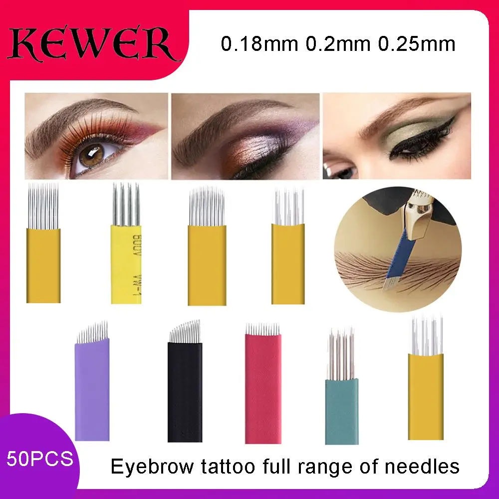 

KEWER 50Pcs Tattoo Needles 0.18MM 0.2 MM 0.35 MM 0.25MM 3 5 12 18 21 18U 21U Microblading Eyebrow Permanent Makeup Tattoo Needle