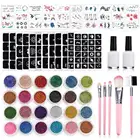 Набор блестящих татуировок 182 шт., 24 цвета, 30 уникальных тематических временных наклеек, 120 узоров, полые формы, блестки для боди-арта Набор Татуировок