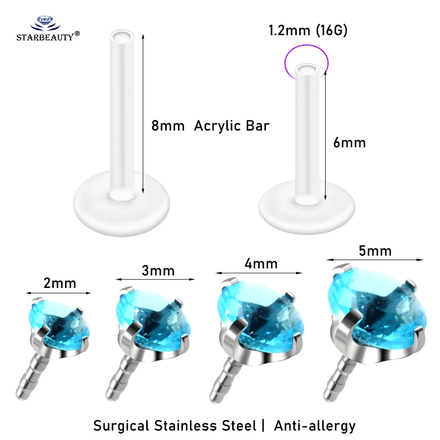 2 шт. 16 г ~ 5 мм циркониевые лаберы пирсинг ювелирные изделия акриловая
