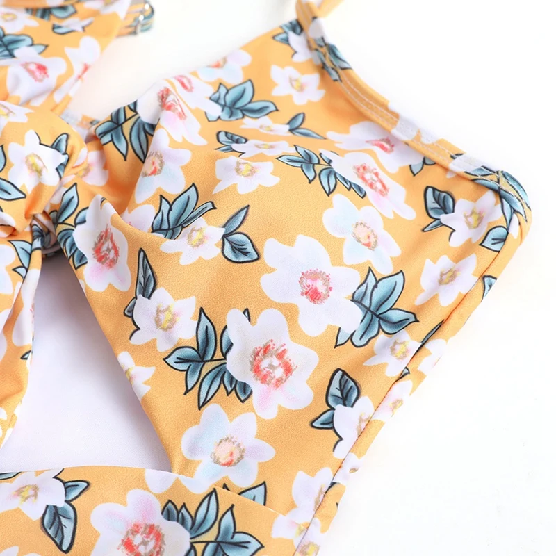 

Strap Sexy Hollow Out Printed Flower One-Piece Swimsuit