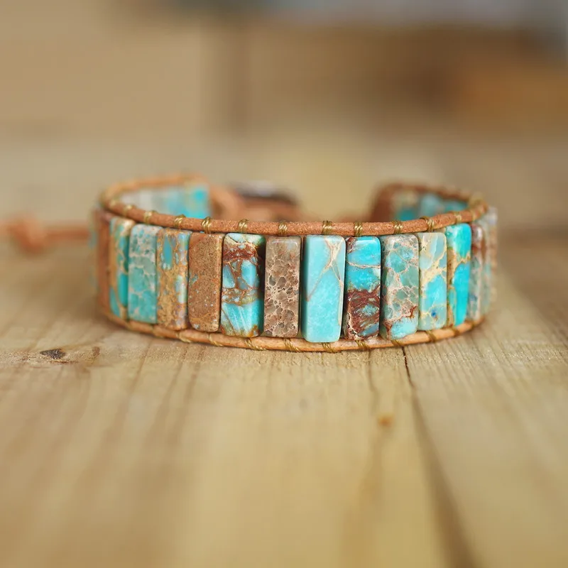 Кожаный браслет император с бусинами в форме трубок чакра женский и мужской