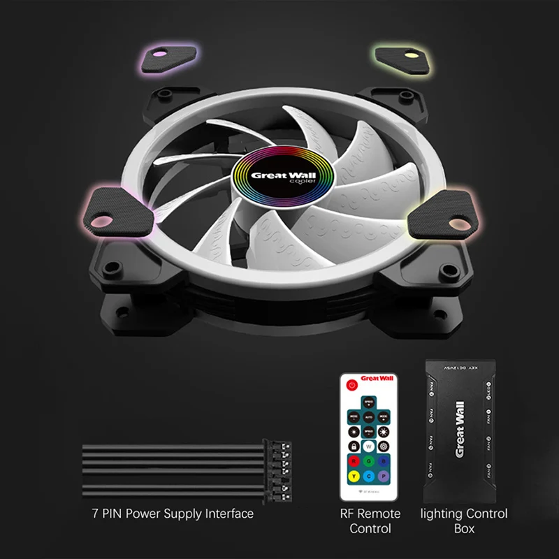 Отличная Walll PC чехол Вентилятор Cooler 120 мм бесшумный 7 пин с RF Управление