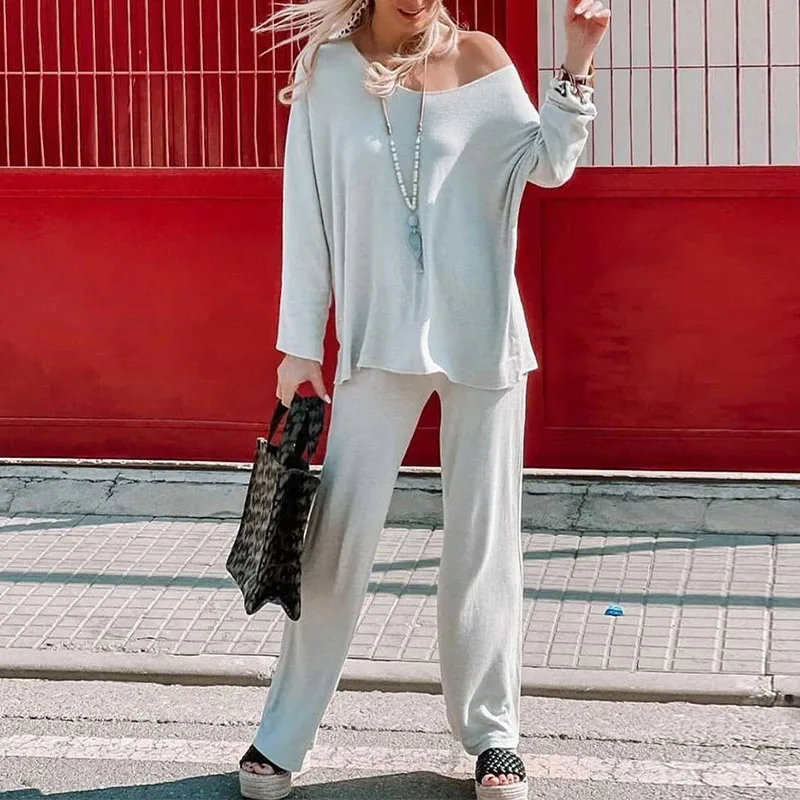 

Женские повседневные однотонные комплекты из двух предметов, Осенние флисовые шикарные спортивные костюмы, Модные свободные топы с длинны...