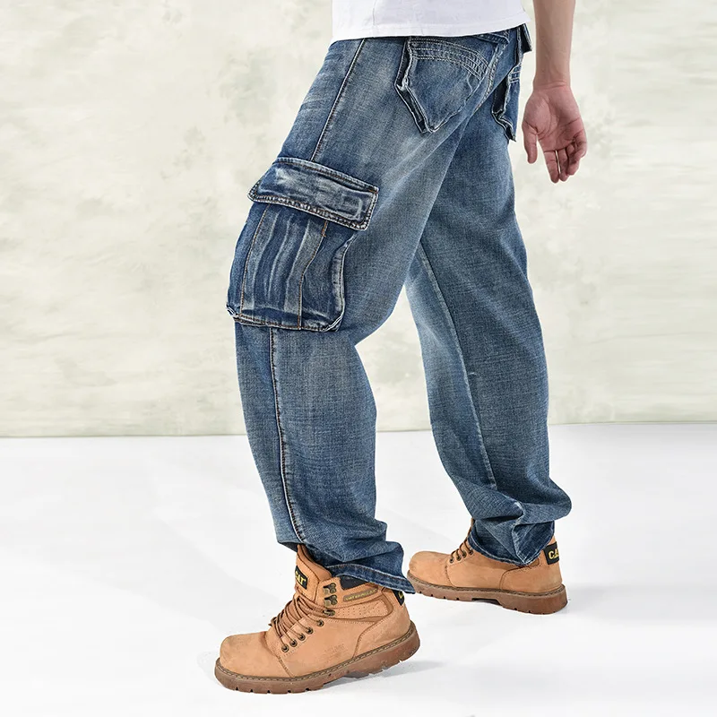 

For 2022 OverSize 44 46 Spring Autumn Winter Thick Jeans Fashion Streetwear Hip-Hop Skateboard Casual Men's Denim Blue Trousers