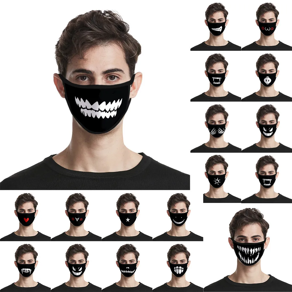 

Fashion Anti-Dust Cotton Mouth Face Mask Black Cartoon Expression Pattern Boutique Mask Unisex Health Cycling Respirator 3D Mask