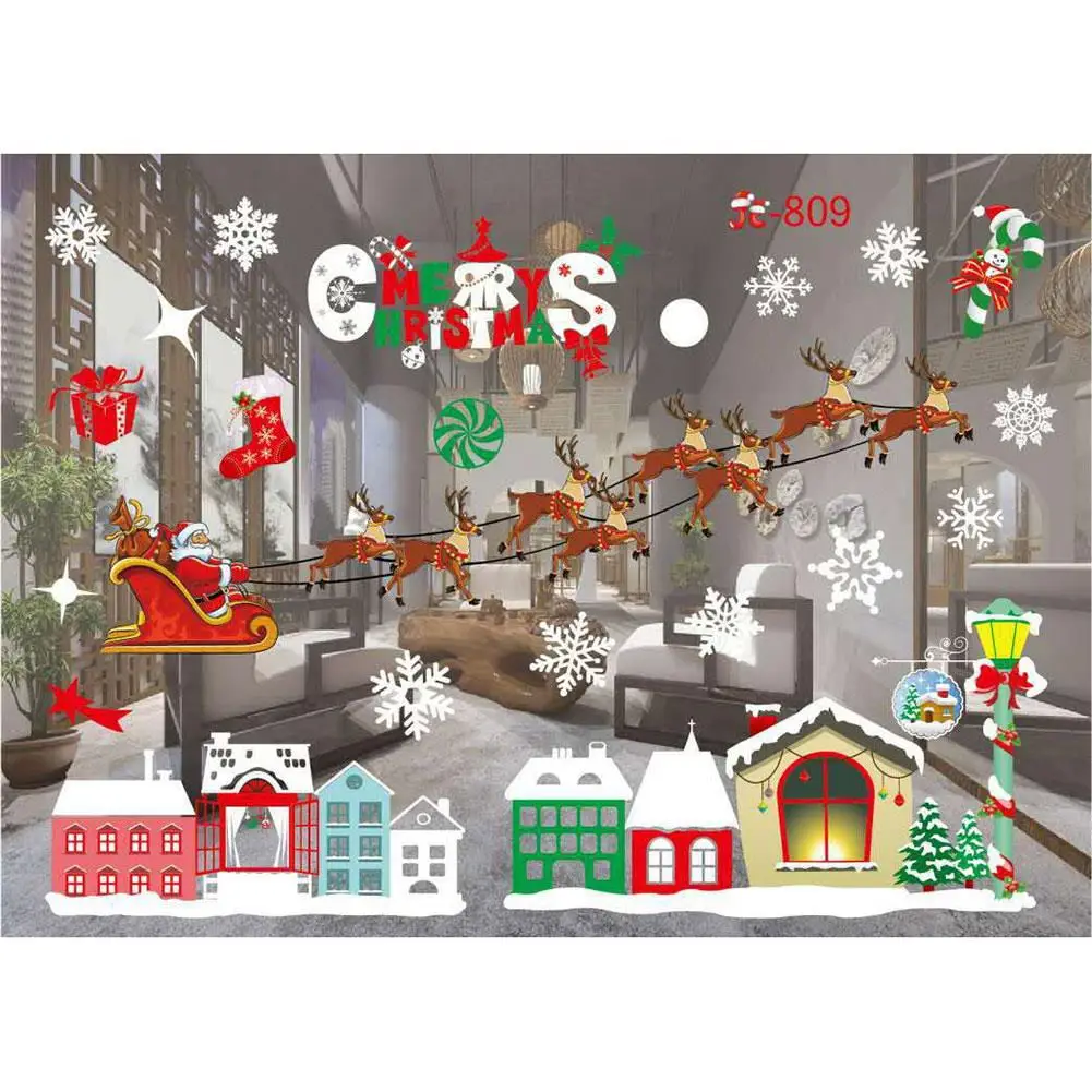 2pcs PVC Christmas Removable Decorative Window Sticker Wall Decals Home Decor | Дом и сад