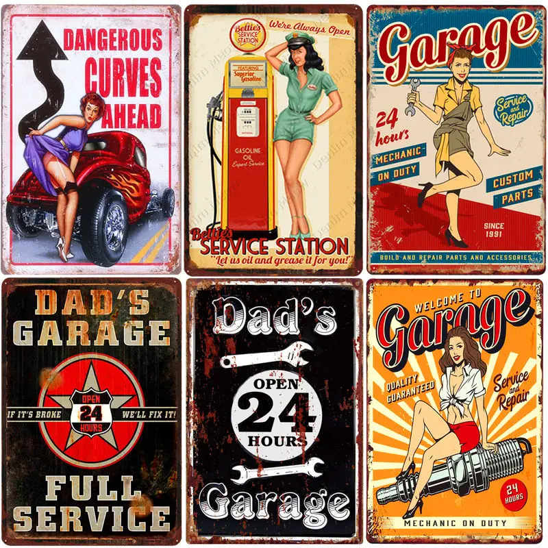 

Dad's Garage Vintage Metal Tin Signs Motorcycle Retro Plaque Poster Pub Club Wall Garage Home Decor Last Stop Plate 20*30cm A124