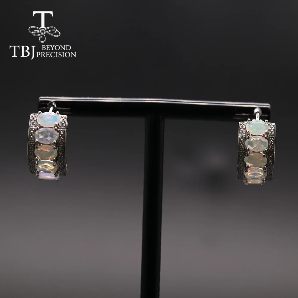 Женские серьги с натуральным эфиопским опалом 4 карата TBJ овальной огранкой Х6 мм