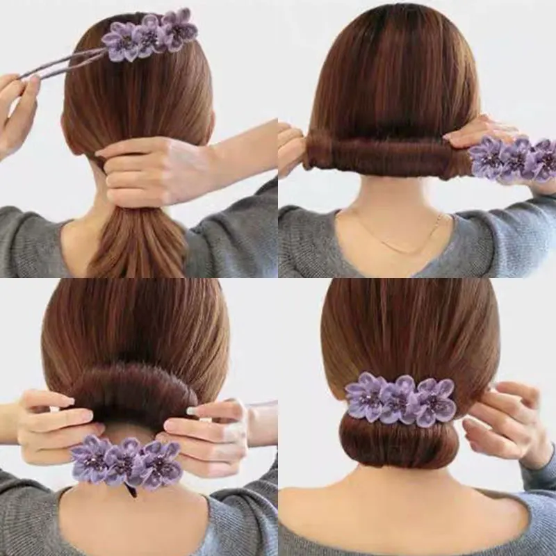 Yarn Ribbon Hair Making Tools Flower Curl Bun Head Band Donut Maker Quick Messy Hairpin Foldable Rope Accessories |