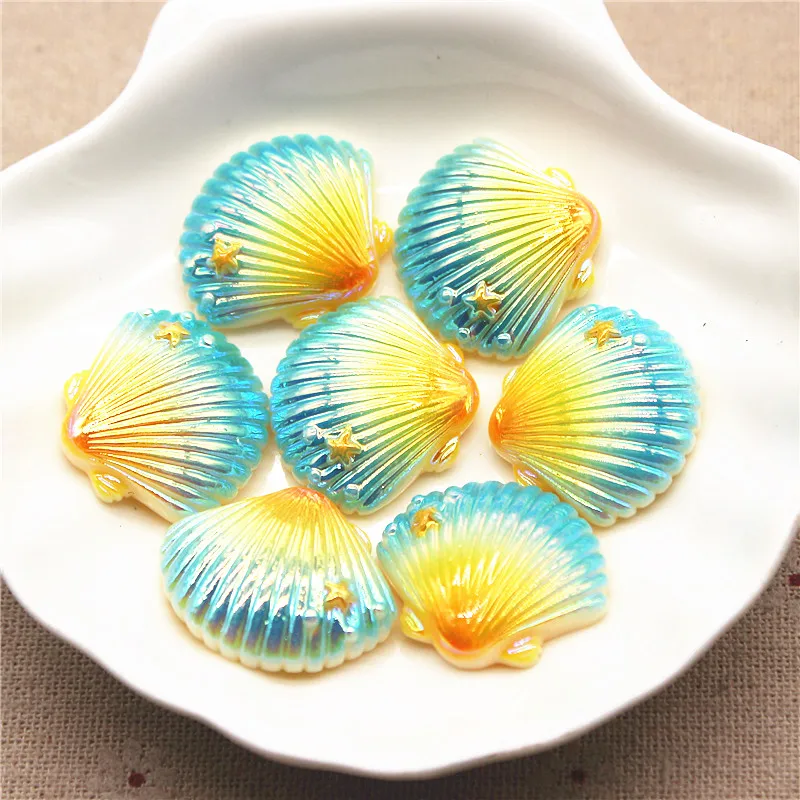 10pcs 25*28mm Shiny Magic Color New Resin Seashell Flat back Cabochon DIY Phone/Craft Home Decoration Accessories - купить по