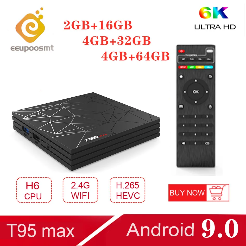 4 Гб ram 64 Гб rom 6K Smart tv BOX Android 9,0 T95 MAX Allwinner H6 четырехъядерный 2,4G Wifi Youtube 16G/32G T95MAX телеприставка