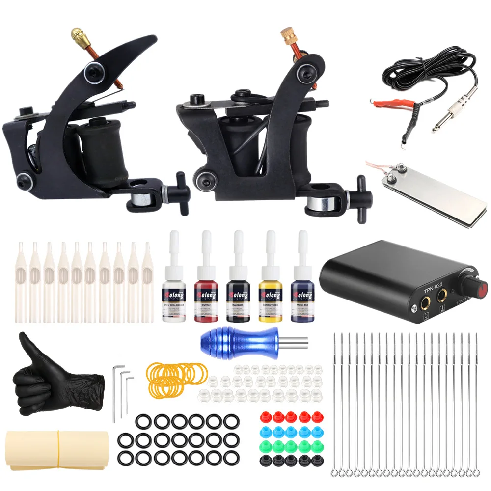 

Complete Professional Tattoo Machine Kit Sets 2 Machines liner shader machine28 Color Inks Power Supply Needles Grip Tip Set