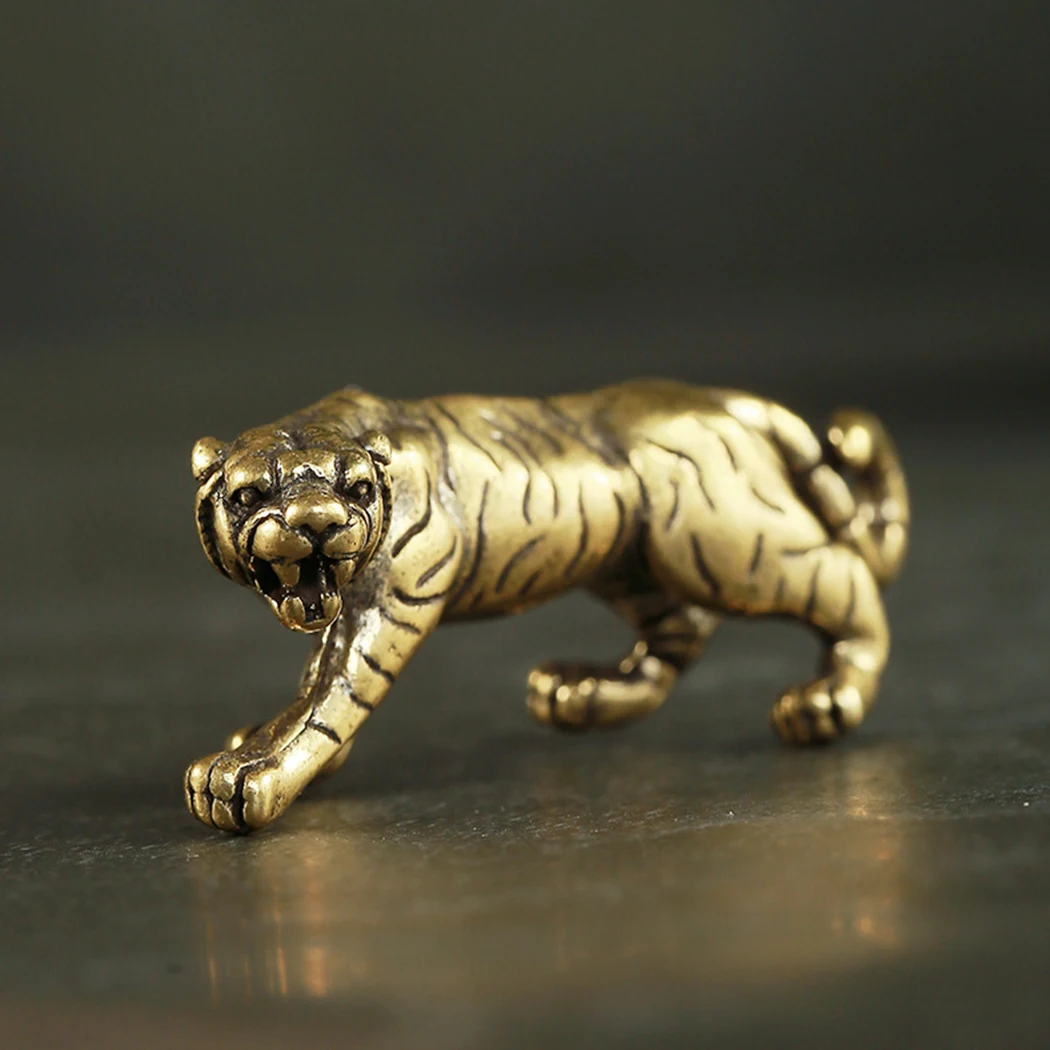 

Brass Zodiac Tiger Animal Small Ornament Mini Original Tiger Home Decoration Ornament Car Keyring Handmade Craft Pendant Gifts