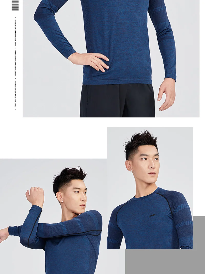 Li-Ning мужская тренировочная серия, футболка с длинным рукавом, облегающая, 72% Nylong, 28% полиэстер, подкладка, комфортные спортивные топы ATLN139 MTL995