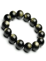 black gold obsidian beaded stretch bracelets 12 14mm natural stone for man woman round classic braceletsbangle lucky jewelry