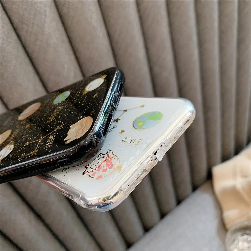 Glitter Galaxy Space Earth Lucky Cat Phone Case for iphone 11 Pro XS MAX XR X 10 7 8 6s 6 Plus Transparent Soft Back Cover Coque | Мобильные