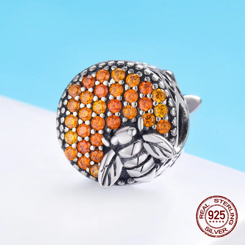 925 sterling silver bee nest round zircon charm fit bangle bracelet beads for women wedding fashion original jewelry gift | Украшения и