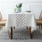 Декоративная льняная скатерть в Пасторальную клетку с кисточками, водонепроницаемая маслонепроницаемая прямоугольная скатерть для свадебного обеденного стола, чайная ткань
