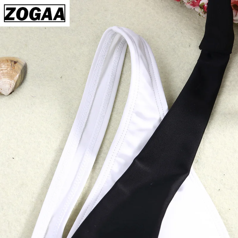 

ZOOGA 2021 Sexy Black White Stripe Cross Female Bikini High-quality Cotton/polyester Halter Women Two Piece Outfits For Summer
