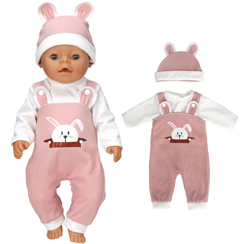 

2021 New Fit 18 inch Baby New Born American Doll Barbie Accessories Girl Grizzly Hat One-piece Suit For Baby Birthday Gift