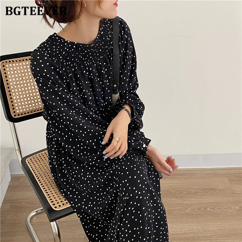 

Платье BGTEEVER женское в горошек, винтажное прямое свободное средней длины, с длинным рукавом, весна-лето 2021