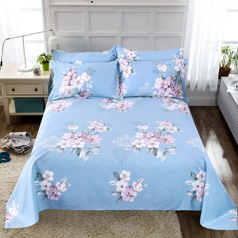 Девочка Розовая Хлопковая Большая Эластичная Простыни Маленькие Свежие Голубые Цветы Печатные 1 шт. Красивые Мягкие Простые Не скользящие