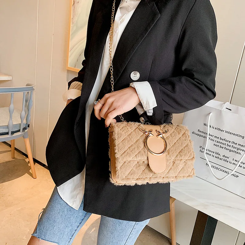 Женская квадратная Наплечная Сумка с узором в виде головы оленя плюшевая