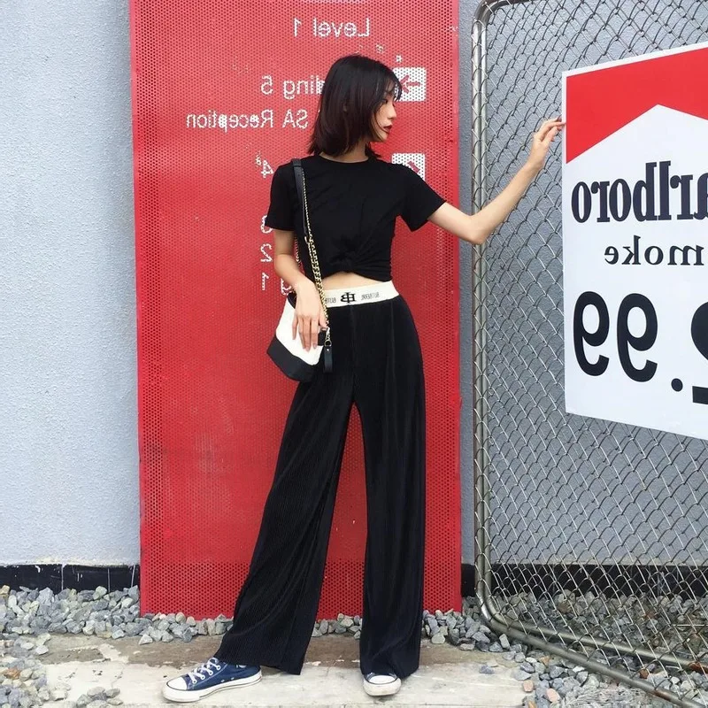 

Pants Women Feeling Tall Waist Wide Leg Trousers Woman Loose Thin Waist Straight Trousers Summer Korean Casual Trousers Women