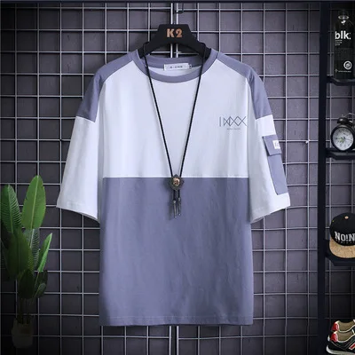 

Летняя трендовая хлопковая футболка с коротким рукавом, Мужская Корейская версия, нижняя рубашка с круглым вырезом, футболка с коротким рук...