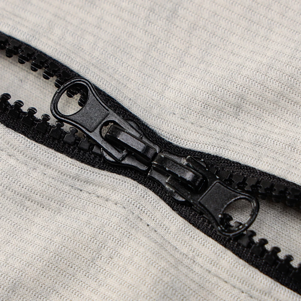 

Double Zipper Ribbed Knitted Crop Tops Solid Sexy Fitted Long Sleeve T Shirts for Women Fashion Clothes