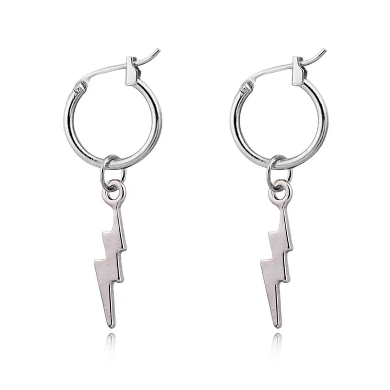 Серьги-кольца с молнией громом природной погодой золотые милые в стиле панк