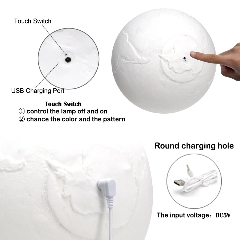 3d-лампа с принтом лампа изображением земли Jupiter цветная зарядкой от Usb сенсорный