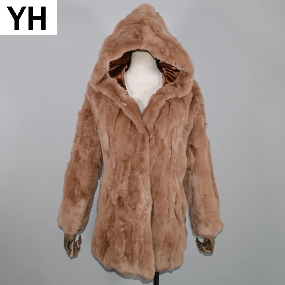 Длинные Стиль класса люкс из натуральной Настоящий мех кролика куртка женская