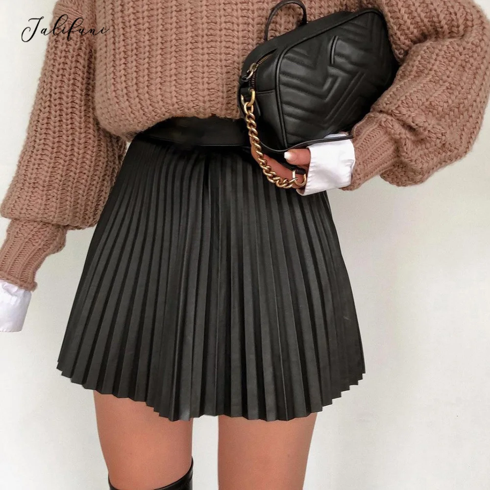 

Autumn Winter High Waisted Skirt New Women Clothes Black Pleated Pleaded Zipper A Line Mini Short Skirt Fashion 2020 High Street