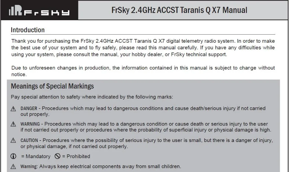 FrSky ACCST Taranis Q X7 QX7 2,4 GHz 16CH передатчик для RC Мультикоптер FRSKY X7