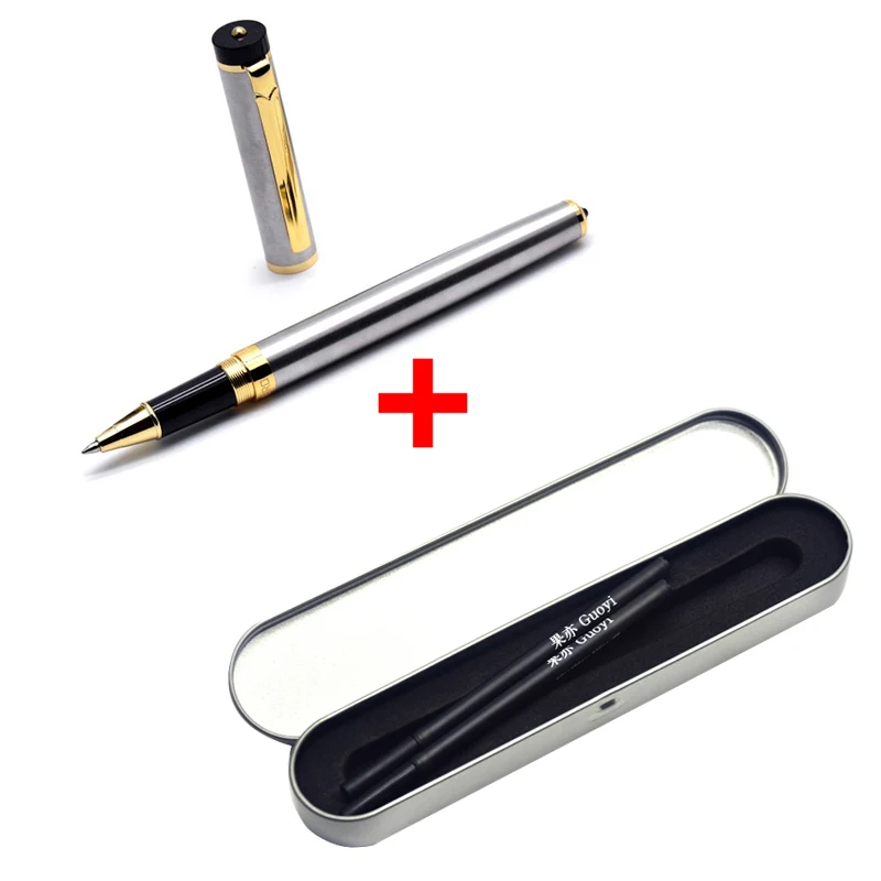 Steel gift-black ink Guoyi D08 двухцветная золотая металлическая Подарочная шариковая ручка, коробки, высокое качество, офисные и школьные канцелярские принадлежности и металлические подарочные ручки - Цвет: Steel gift-black ink